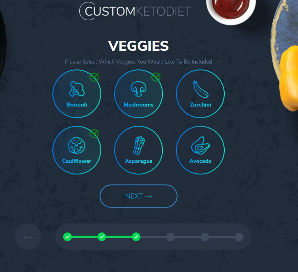 Custom Keto Diet Quiz - Veggies